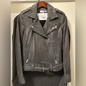 IRO Charcoal Leather Biker Jacket